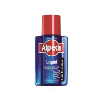 Bottle  of  Alpecin  Hair  Energizer  Caffeine  Liquid  by  Alpecin,  a  toner  indicated  for  treating  hair  loss  and  stimulating  growth.