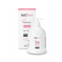 Bottle  of  Letifem  Intimate  gel  Pediatric  by  Letifem,  a  gel  indicated  for  the  daily  intimate  hygiene  of  girls  aged  0  to  12  years.