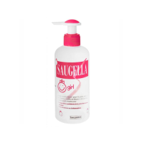 Bottle  of  Saugella  Girl  Intimate  Hygiene  Gel  by  Saugella,  a  cleansing  gel  indicated  for  irritation  relief  in  girls  and  pre-teens.