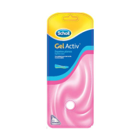 Product  container  of  Dr  Scholl  GelActiv  Insole  Flat  Shoes  by  Dr  Scholl,  a  gel  insole  indicated  for  shock  absorption  in  flat  shoes.