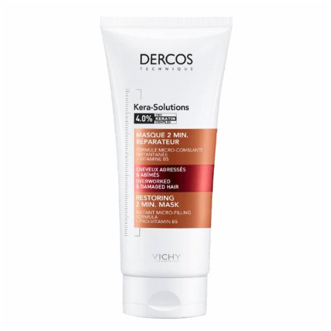 dercoskerasolutionsmask Jar of Dercos Kera-Solutions Restoring Mask by Dercos, a hair mask indicated for nourishing and repairing the damaged hair fiber.