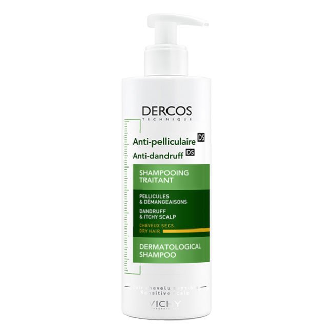 dercosshampooanticaspaseca400 Bottle of Dercos Anti-Dandruff Shampoo Dry Hair by Vichy, a shampoo indicated for cleaning and rebalancing the dry scalp and hair.