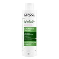 Bottle  of  Dercos  Anti-Dandruff  Shampoo  Sensitive  Scalp  by  Dercos,  a  shampoo  indicated  for  dry  dandruff  and  sensitive  scalp.