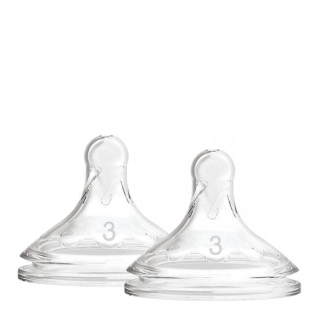 drbrowntetinabocalarga3 Product container of Level 3 Large Mouth Teat by Dr Browns, a silicone teat indicated for babies from 6 months old.