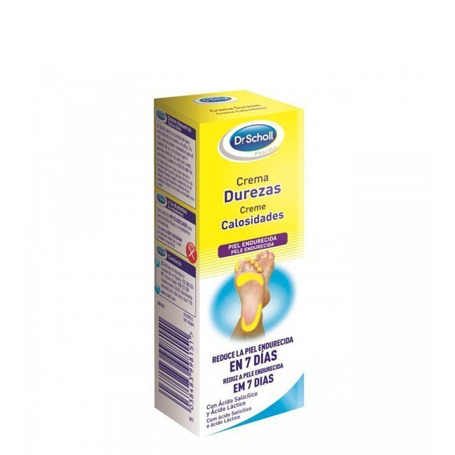 drschollcremecalosidades Tube of Dr. Scholl Calluses Cream by Dr. Scholl, a cream indicated for moisturizing and eliminating foot calluses.