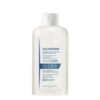 Bottle  of  Ducray  Squanorm  Shampoo  Dry  Dandruff  by  Ducray,  a  shampoo  indicated  for  eliminating  dry  dandruff  and  itching.