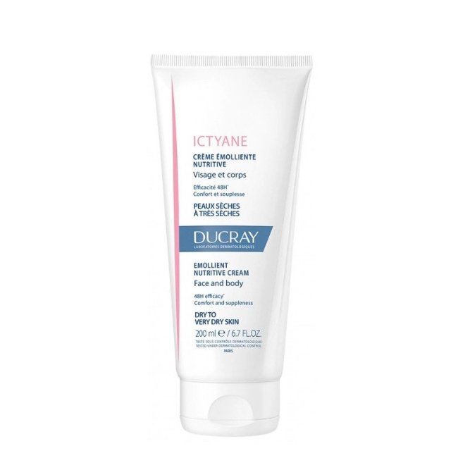 ducrayictyanecreme Bottle of Ducray Ictyane Emollient Nutritive Cream by Ducray, a rich body cream indicated for dry and very dry skin hydration.