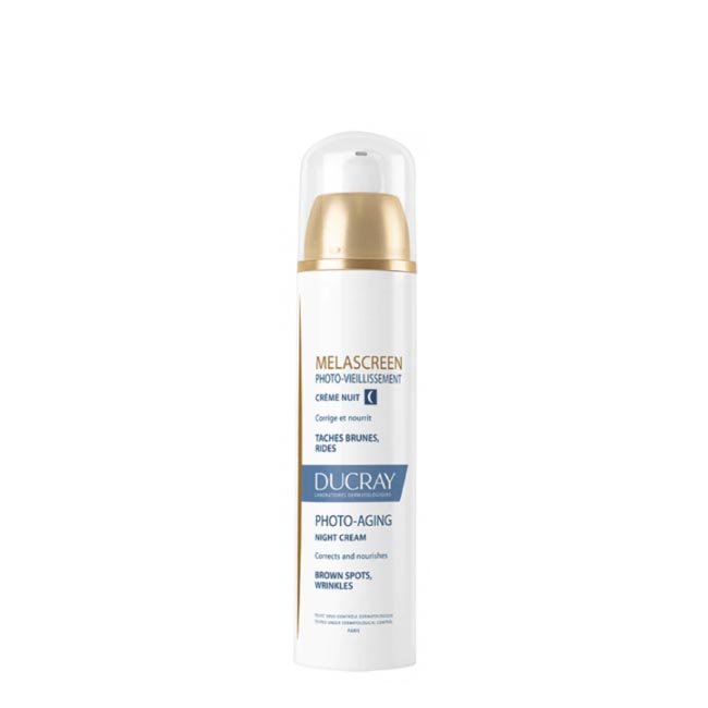ducraymelascreencremenoite Jar of Ducray Melascreen Night Cream by Ducray, a nourishing cream indicated for reducing hyperpigmentation and loss of firmness.