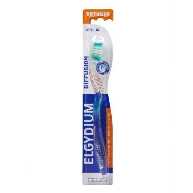 eldydiumdiffusionmedia Product container of Elgydium Diffusion Toothbrush Medium by Elgydium, a medium toothbrush indicated for daily oral hygiene.