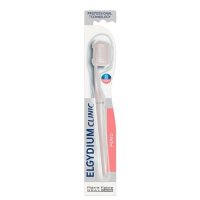Product  container  of  Elgydium  Clinic  Periodontics  Toothbrush  by  Elgydium,  a  toothbrush  indicated  for  gingivitis  or  periodontitis.