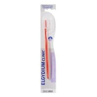 Product  container  of  Elgydium  Clinic  Orthodontics  Junior  by  Elgydium,  a  toothbrush  indicated  for  orthodontic  appliances.