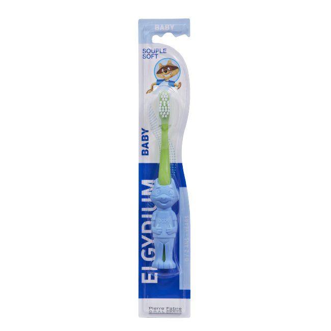 elgydiumescovababy Product container of Elgydium Baby Toothbrush by Elgydium, a soft bristle brush indicated for the first teeth of babies from 0 to 2 years.