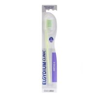 Product  container  of  Elgydium  Clinic  Ortho-X  Toothbrush  by  Elgydium,  a  toothbrush  indicated  for  patients  with  orthodontic  braces.