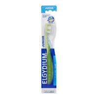 Product  container  of  Elgydium  Junior  Toothbrush  by  Elgydium,  a  toothbrush  indicated  for  children  first  permanent  teeth.