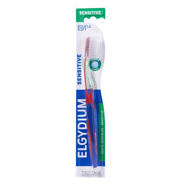 elgydiumsensitive Product container of Elgydium Sensitive Toothbrush by Elgydium, a silky bristle brush indicated for sensitive teeth and fragile gums.