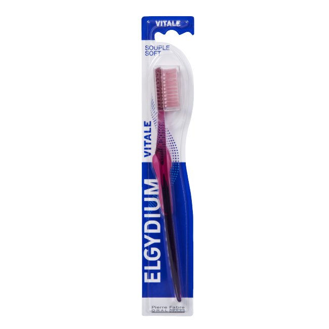 elgydiumvitalesuave Product container of Elgydium Vitale Soft Toothbrush by Elgydium, a soft toothbrush indicated for effective and smooth cleaning.