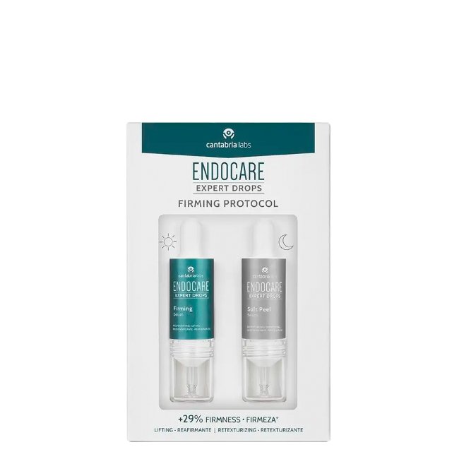 endocareexpertdropsfirmingprotocol Box of Endocare Expert Drops Firming Protocol by Endocare, a serum duo indicated for skin firmness and flexibility.