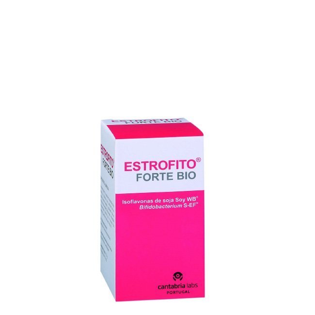 estrofito-forte-bio Box of Estrofito Strong Bio Capsules by Estrofito, a food supplement indicated for the reduction of hot flashes and menopause symptoms.