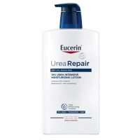 Bottle  of  Eucerin  UreaRepair  PLUS  10%  Urea  Lotion  by  Eucerin,  a  lotion  indicated  for  hydrating  dry  and  irritated  skin.