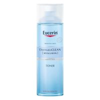 Bottle  of  Eucerin  DermatoCLEAN  Hyaluron  Toner  by  Eucerin,  a  soothing  lotion  indicated  for  purifying  and  hydrating  the  face.