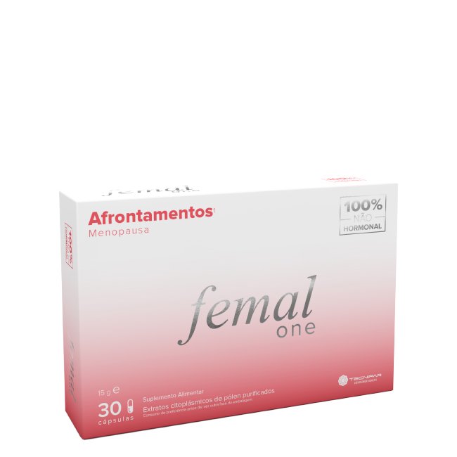 femalonecapsulas Box of Femal One Capsules by Femal One, a non-hormonal food supplement indicated for reducing hot flashes during menopause.