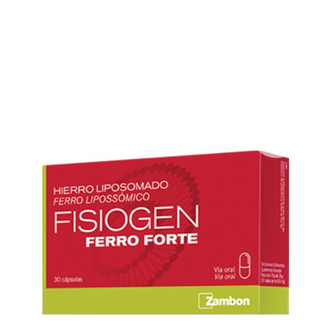 fisiogen ferro forte 30caps Box of Fisiogen Iron Supplement by Fisiogen, a capsule supplement indicated for fighting symptoms of iron deficiency.