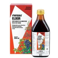 Bottle  of  Floradix  Supplement  Elixir  by  Floradix,  a  liquid  iron  supplement  indicated  for  fighting  iron  deficiency  symptoms.