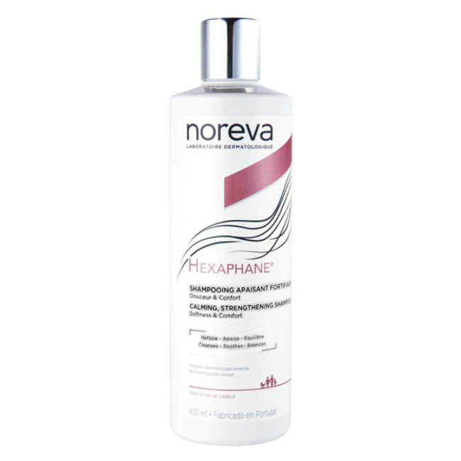 hexaphaneshampoofortificante400new Bottle of Hexaphane Fortifying Shampoo by Hexaphane, a fortifying shampoo indicated for thin and fragile hair loss.