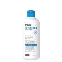 Bottle  of  ISDIN  Nutratopic  Pro-AMP  Emollient  Bath  Gel  for  Atopic  Skin  by  ISDIN,  a  gel  indicated  for  atopic  skin  hygiene.