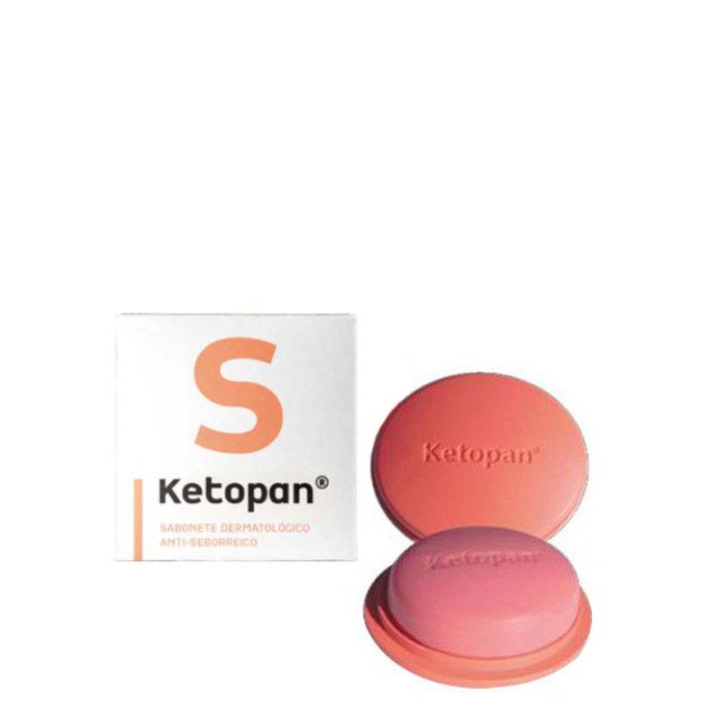 ketopansabonete Product container of Ketopan Dermatological Soap by Ketopan, a cleansing soap indicated for oily and seborrheic skin.