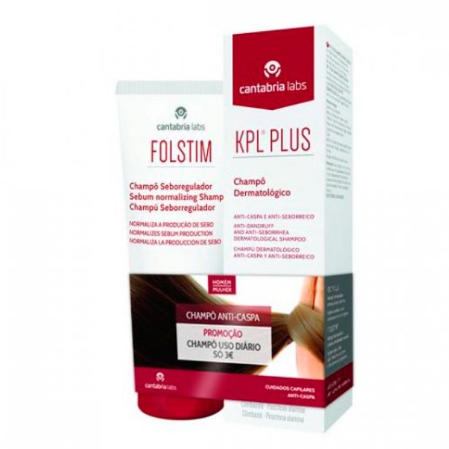kplpluspackshampoos Product container of KPL Plus Pack by Folstim, a shampoo set indicated for oily hair and seborrheic dermatitis.