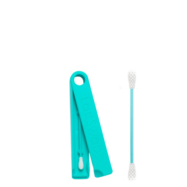 lastswabbasicdolphinturquoise Product container of LastSwab Basic Reusable Swab by LastSwab, a reusable swab indicated for ear and nose hygiene.