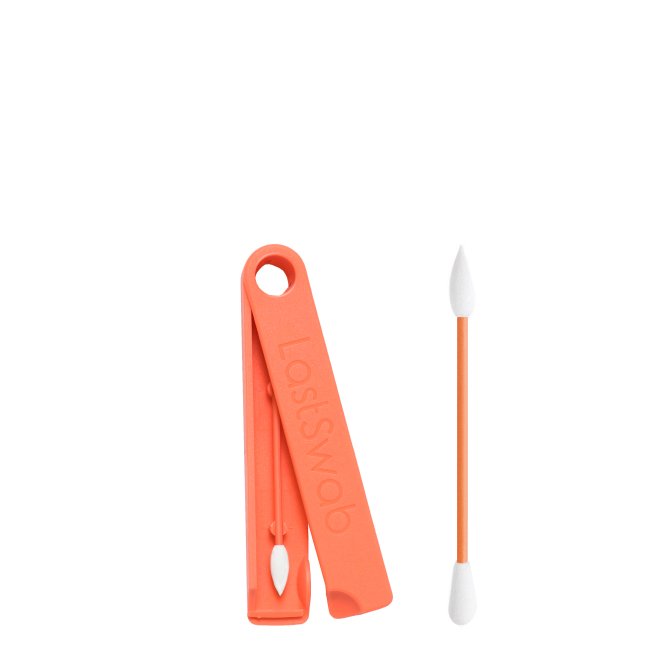 lastswabbeautykrillpeach Product container of LastSwab Beauty Reusable Swab by LastSwab, a reusable swab indicated for makeup touch-ups.