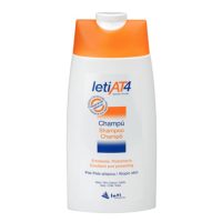 Bottle  of  LetiAT4  Soft  Shampoo  Atopic  Skin  by  Leti,  a  mild  shampoo  indicated  for  dry  and  atopic  hair  and  scalp.