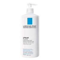 Bottle  of  Lipikar  Intense  Soothing  Body  Moisturizing  Fluid  by  La  Roche  Posay,  a  light  fluid  indicated  for  dry  and  sensitive  skin.
