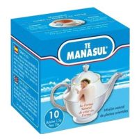 Sachet  of  Manasul  tea  sachets  by  Manasul,  a  laxative  herbal  tea  indicated  for  balancing  intestinal  functioning.