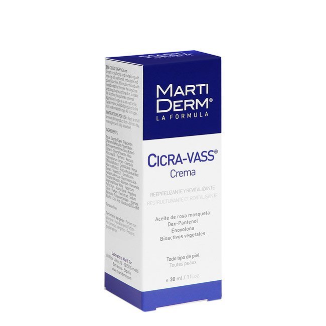 martidermcicravasscreme Tube of Martiderm Cicra-Vass Revitalizing and Restructuring Cream by Martiderm, a cream indicated for healing and repairing skin.