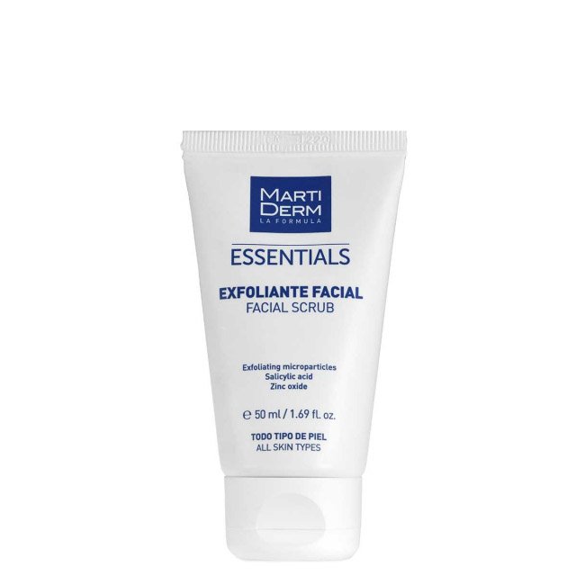 martidermessentialsesfoliantefacial Tube of Martiderm Essentials Facial Scrub by Martiderm, an exfoliating cream indicated for deep cleansing and purifying the skin.