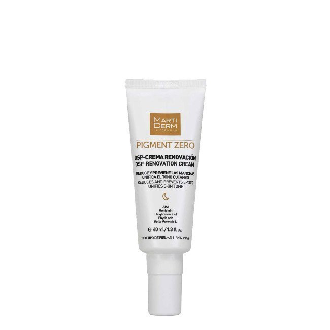 martidermpigmentzerodpscremerenovacao Product container of Martiderm DSP-Renovation Cream by Martiderm, a cream indicated for skin regeneration and combating spots.