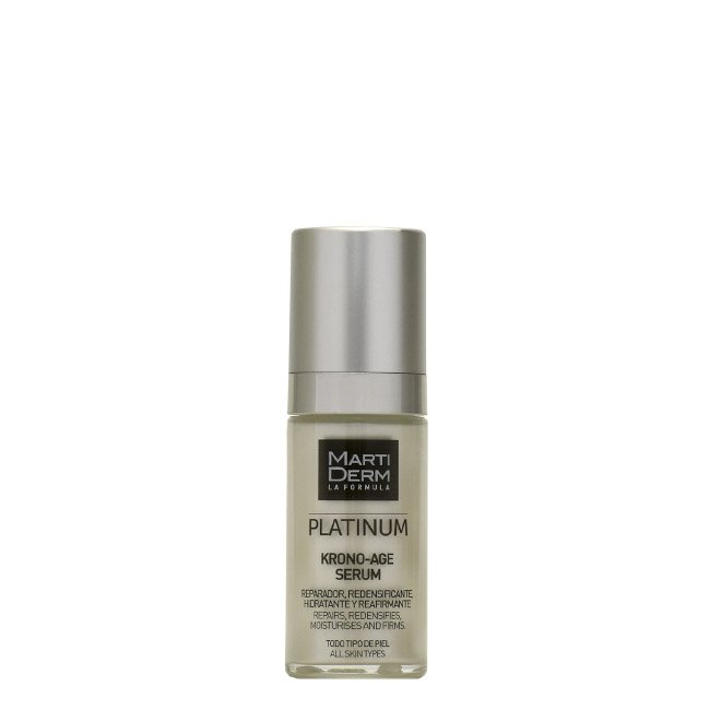 martidermplatinumkronoageserum Bottle of Martiderm Krono Age Serum by Martiderm, a redensifying serum indicated for combating signs of skin aging and sagging.