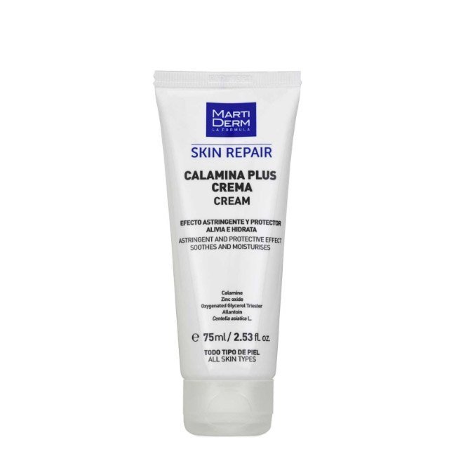 martidermskinrepaircalamina Tube of Martiderm Skin Repair Calamine Plus Cream by Martiderm, a regenerating cream indicated for soothing irritated skin.