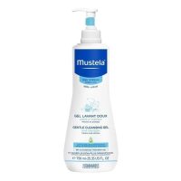 Bottle  of  Mustela  Dermo-Cleansing  by  Mustela,  a  soap  free  washing  gel  indicated  for  cleansing  baby  body  and  scalp.