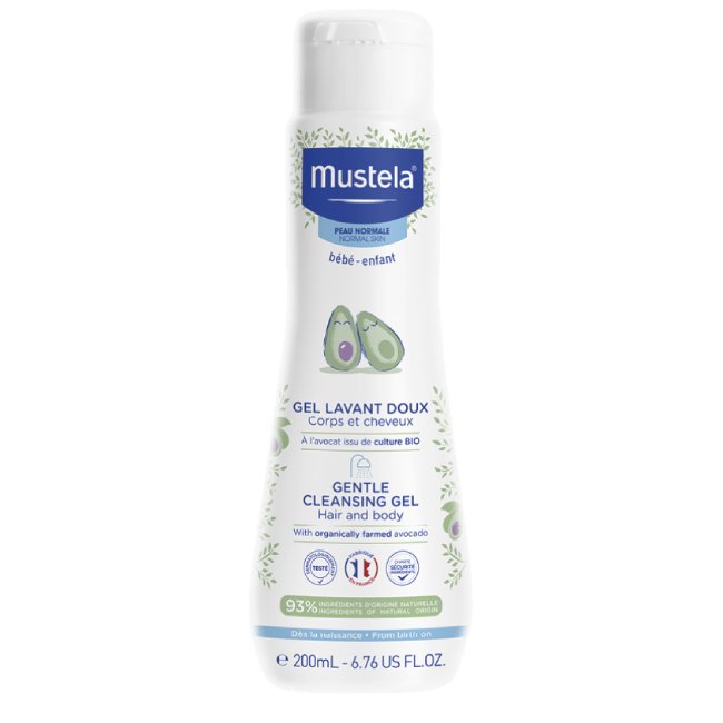 mustela-gel-cleansing-gel Bottle of Mustela Baby Gentle Cleansing Gel by Mustela, a washing gel indicated for cleansing baby body and scalp.