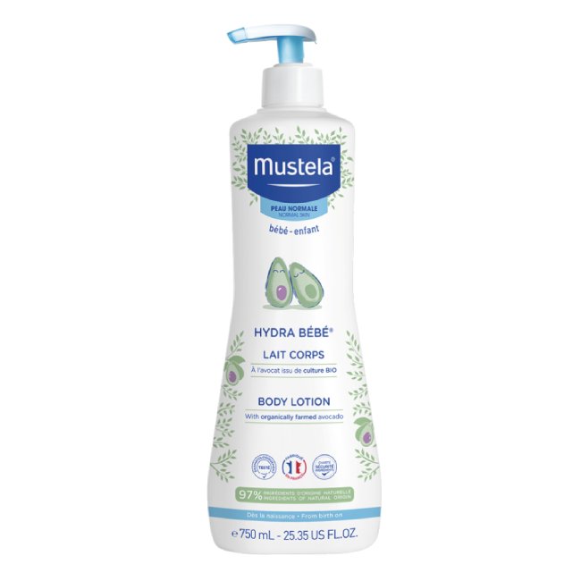 mustela-hydra-baby-body-lotion-750 Bottle of Mustela Hydra Baby Body Lotion by Mustela, a moisturizing lotion indicated for baby body hydration and skin softening.