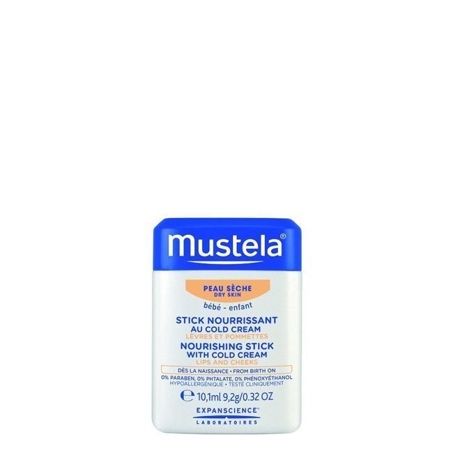 mustela-hydra-stick-cold-cream-novo Product container of Mustela Baby Hydra-Stick with Cold Cream by Mustela, a moisturizing stick indicated for baby face care.