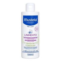 Bottle  of  Mustela  Baby  Liniment  Hygiene  Diaper  Zone  by  Mustela,  a  cleaning  lotion  indicated  for  baby  diaper  zone  care.