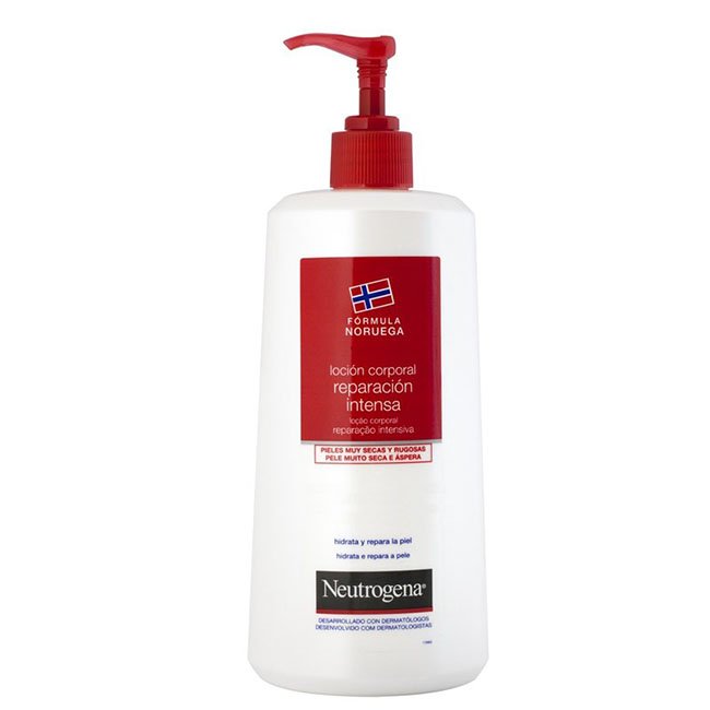neutrogenaloc_a_oreparac_a_ointensa Bottle of Neutrogena Intense Repair Body Lotion by Neutrogena, a lotion indicated for moisturizing and repairing very dry skin.