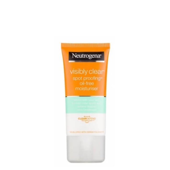 neutrogenavisiblyclear-hidratanteoilfree Tube of Neutrogena Visibly Clear Oil-Free Moisturizer by Neutrogena, a light cream indicated for oily and acne prone skin.