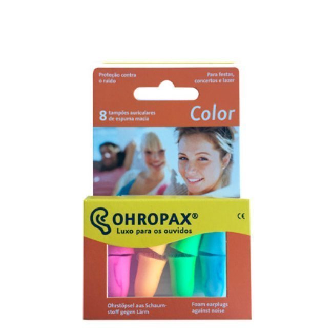 ohropax-color Box of Ohropax Color Foam Earplugs by Ohropax, a foam texture indicated for noise protection in noisy environments.