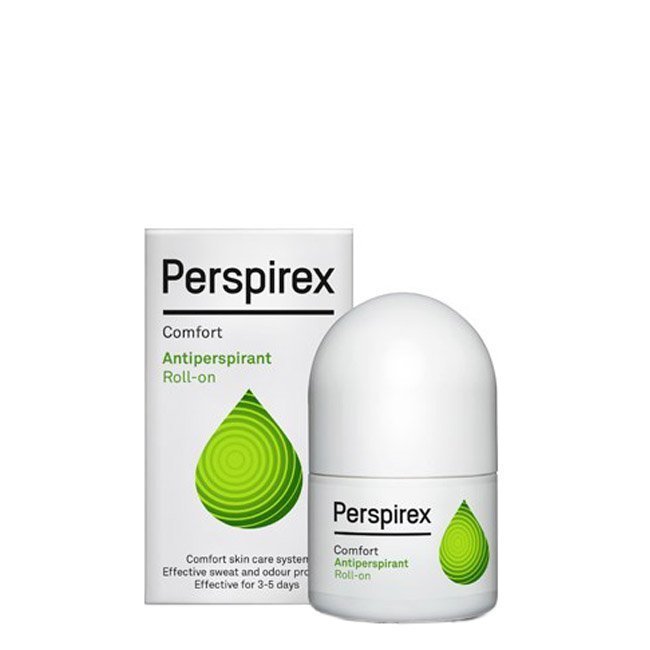 perspirexcomfortdeo Bottle of Perspirex Comfort Roll-On Antiperspirant by Perspirex, a roll-on indicated for preventing excessive underarm sweating.